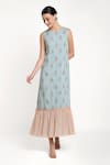 Shop_Summer By Priyanka Gupta_Blue Chanderi Sequins, Embroidery Round Neck Bow Print And Dress _Online_at_Aza_Fashions