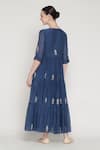 Shop_Summer By Priyanka Gupta_Blue Chanderi Embroidery Round Neck Noor E Tiered Dress _at_Aza_Fashions