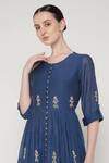 Buy_Summer By Priyanka Gupta_Blue Chanderi Embroidery Round Neck Noor E Tiered Dress 