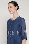 Summer By Priyanka Gupta_Blue Chanderi Embroidery Round Neck Noor E Tiered Dress _Online