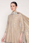 Summer By Priyanka Gupta_Beige Chanderi Embroidery, Sequins, Metallic Thread, Delara Short Anarkali Set _at_Aza_Fashions