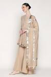 Buy_Summer By Priyanka Gupta_Beige Chanderi Embroidery, Sequins, Metallic Thread, Delara Short Anarkali Set 