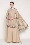 Buy_Summer By Priyanka Gupta_Beige Chanderi Embroidery, Sequins, Metallic Thread, Delara Short Anarkali Set _at_Aza_Fashions