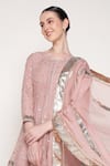 Shop_Summer By Priyanka Gupta_Pink Chanderi Embroidery, Sequins, Gota Patti Round Delara Short Anarkali Set _Online_at_Aza_Fashions