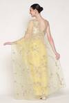 Shop_Summer By Priyanka Gupta_Yellow Silk Organza Embroidery, Sequins V-neck Buttercup Saree With Blouse _at_Aza_Fashions