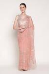 Buy_Summer By Priyanka Gupta_Pink Silk Organza Embroidery, Sequins, Metallic Buttercup Saree With Blouse _at_Aza_Fashions