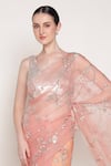 Buy_Summer By Priyanka Gupta_Pink Silk Organza Embroidery, Sequins, Metallic Buttercup Saree With Blouse _Online_at_Aza_Fashions