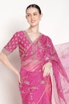 Shop Summer By Priyanka Gupta Fuchsia Silk Organza Embroidery, Zari, Jamun Vrinda Dori Saree With Blouse Shop_Summer By Priyanka Gupta_Fuchsia Silk Organza Embroidery, Zari, Jamun Vrinda Dori Saree With Blouse