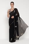 Buy_Summer By Priyanka Gupta_Black Chiffon Sequins, Embroidery, Metallic Thread Rose Saree With Blouse _at_Aza_Fashions