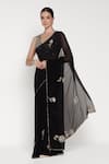 Buy_Summer By Priyanka Gupta_Black Chiffon Sequins, Embroidery, Metallic Thread Rose Saree With Blouse _Online_at_Aza_Fashions