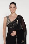 Summer By Priyanka Gupta_Black Chiffon Sequins, Embroidery, Metallic Thread Rose Saree With Blouse _at_Aza_Fashions