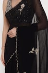 Shop_Summer By Priyanka Gupta_Black Chiffon Sequins, Embroidery, Metallic Thread Rose Saree With Blouse 