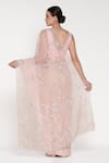Shop_Summer By Priyanka Gupta_Pink Organza Sequins, Embroidery, Beads V-neck Big Flower Saree With Blouse _at_Aza_Fashions