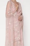 Summer By Priyanka Gupta_Pink Organza Sequins, Embroidery, Beads V-neck Big Flower Saree With Blouse _at_Aza_Fashions