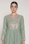 Summer By Priyanka Gupta_Teal Chanderi Gota Patti, Sequins, Embroidery Split Vrinda Yoke Kurta Set _Online