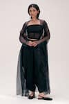 Buy_The Right Cut_Black Organza Embroidery Open Neck Floral Long Jacket _Online_at_Aza_Fashions