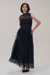 The Right Cut_Black Organza Beads, Embroidery High Neck Sleeveless Maxi Dress _Online_at_Aza_Fashions