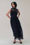 Buy_The Right Cut_Black Organza Beads, Embroidery High Neck Sleeveless Maxi Dress _Online_at_Aza_Fashions