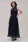 Shop_The Right Cut_Black Organza Beads, Embroidery High Neck Sleeveless Maxi Dress _Online_at_Aza_Fashions