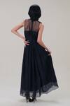 Shop_The Right Cut_Black Organza Beads, Embroidery High Neck Sleeveless Maxi Dress _at_Aza_Fashions
