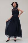 Buy_The Right Cut_Black Organza Beads, Embroidery High Neck Sleeveless Maxi Dress _at_Aza_Fashions