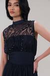 Shop_The Right Cut_Black Organza Beads, Embroidery High Neck Sleeveless Maxi Dress 