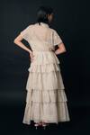 Shop_The Right Cut_Cream Embroidery V-neck, Collared Chanderi Ruffled Maxi Dress _at_Aza_Fashions