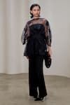 The Right Cut_Black Organza Embroidery Boat Neck Overlay Top _Online_at_Aza_Fashions