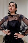 The Right Cut_Black Organza Embroidery Boat Neck Overlay Top _at_Aza_Fashions