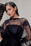 Buy_The Right Cut_Black Organza Embroidery Boat Neck Overlay Top 