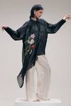 Buy_The Right Cut_Black Chanderi Embroidery, Metallic Thread Collared Floral Asymmetric Shirt _at_Aza_Fashions
