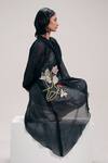 The Right Cut_Black Chanderi Embroidery, Metallic Thread Collared Floral Asymmetric Shirt _at_Aza_Fashions