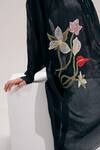 Buy_The Right Cut_Black Chanderi Embroidery, Metallic Thread Collared Floral Asymmetric Shirt 
