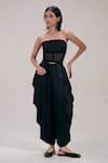 The Right Cut_Black Satin, Organza Bandeau Neck Midline Corset Style Strapless Crop Top _Online_at_Aza_Fashions