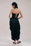 Shop_The Right Cut_Black Satin, Organza Bandeau Neck Midline Corset Style Strapless Crop Top _at_Aza_Fashions