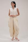 The Right Cut_White Chanderi Beads, Embroidery V-neck, Collared Sleeveless Blouse _Online_at_Aza_Fashions