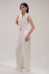 Buy_The Right Cut_White Chanderi Beads, Embroidery V-neck, Collared Sleeveless Blouse _Online_at_Aza_Fashions