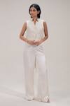 Shop_The Right Cut_White Chanderi Beads, Embroidery V-neck, Collared Sleeveless Blouse _Online_at_Aza_Fashions