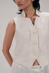 The Right Cut_White Chanderi Beads, Embroidery V-neck, Collared Sleeveless Blouse _at_Aza_Fashions