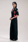 The Right Cut_Black Silk Embroidery, Sequins, Zari Collared, V-neck Floral Shirt _Online_at_Aza_Fashions