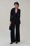 Buy_The Right Cut_Black Silk Sequins, Beads V-neck Embroidered Lapel Jacket _at_Aza_Fashions