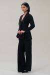 Buy_The Right Cut_Black Silk Sequins, Beads V-neck Embroidered Lapel Jacket _Online_at_Aza_Fashions