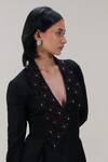 Buy_The Right Cut_Black Silk Sequins, Beads V-neck Embroidered Lapel Jacket 
