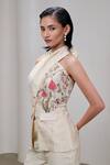 Buy_The Right Cut_Cream Silk Embroidery, Beads Halter Neck Floral Top _Online_at_Aza_Fashions