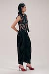 Buy_The Right Cut_Black Chanderi Embroidery Split V-neck, Collared Eden Waist Blouse _Online_at_Aza_Fashions