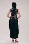 Shop_The Right Cut_Black Chanderi Embroidery Split V-neck, Collared Eden Waist Blouse _at_Aza_Fashions