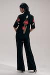 Shop_The Right Cut_Black Silk Embroidery Collared, V-neck Floral Shirt And Pant Set _at_Aza_Fashions