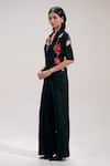 Buy_The Right Cut_Black Silk Embroidery Collared, V-neck Floral Shirt And Pant Set _Online_at_Aza_Fashions