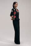 Shop_The Right Cut_Black Silk Embroidery Collared, V-neck Floral Shirt And Pant Set _Online_at_Aza_Fashions
