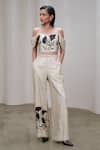 Shop_The Right Cut_Cream Silk Embroidery, Beads Sweetheart Neck, Leaf Corset And Pant Set 